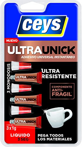 Ceys - Ultraunick poder inmediato monodosis - Adhesivo universal instantáneo y transparente - 3x1G, El embalaje puede variar