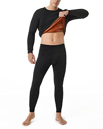 LAPASA Men's Ultra Warm Thermal Long johns Set Double Layer Fleece Lined Base Layer Underwear Top & Bottom M63 Black L