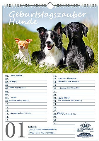 Geburtstagsplaner Geburtstagskalender Hundezauber Große Hunde DIN A3 Kalender Welpen und Hunde - Seelenzauber