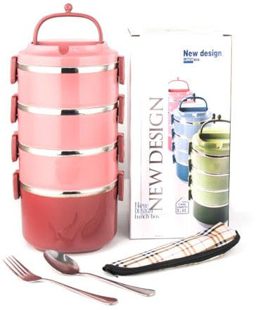 SANQIAHOME 4 strati portapranzo in acciaio inox,sigillare, Lunch Box con manico,Rosa