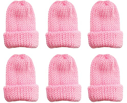 MIJOMA Set med 6 äggvärmare stickad mössa, äggvärmare av stickad, stickade äggvärmare mössor för frukostägg, minimössa pysseltillbehör, presentidé födelsedag flytt, nyindrag (rosa)