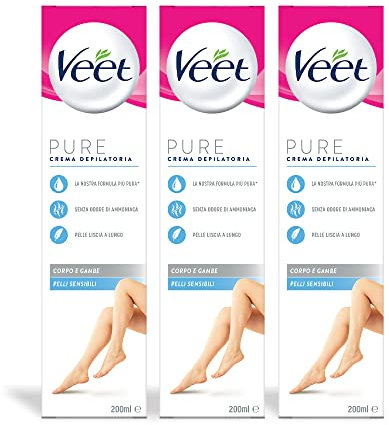 Veet Haarentfernungscreme für empfindliche Haut, 200 ml, für Beine, Arme, Achseln und Bikinizone, Maxi Format (600 ml), Feuchtigkeitsspendend, für Personen mit empfindlicher Haut, Unisex