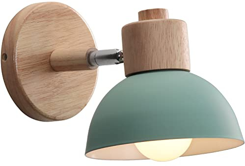 WOTTES Modern industriell vägglampa för inomhusbruk E27 socket retro vägglampa i trä, lämplig för matsal, trappor, sovrum, kök, café (grön)