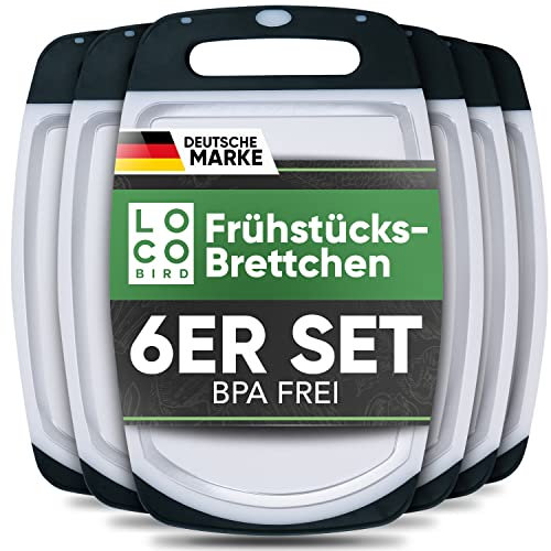 Loco Bird Frühstücksbrettchen Spülmaschinenfest - Brettchen 25x16cm - Schneidebrett Kunststoff BPA freie - Hygienisches Brotzeitbrett für die Küche - vielseitiges Cutting Board in weiß
