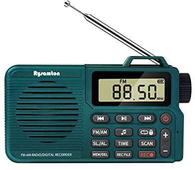 Rysamton Portable AM/FM Radio, Digital Radio Recorder, Bluetooth 5.0, Alarm and Sleep Function, 12/24H Time Display with Large Digital Display
