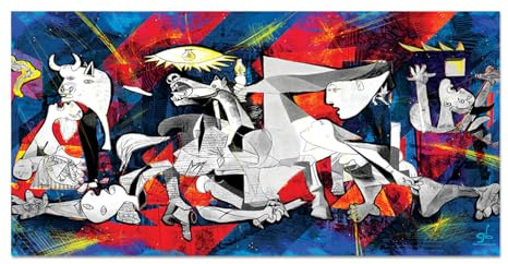 Giallobus - Cuadro - Guerra Guernica Pop Art - Vidrio acrílico - 140x70 - Listo para colgar - Cuadros modernos para el hogar