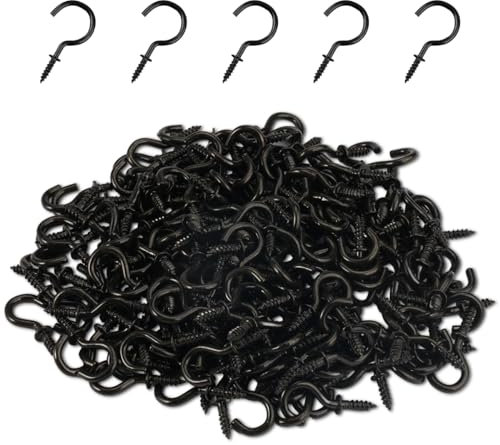 200 Pièces Crochets à Visser Noir, 1/2 Pouce Piton à Visser, Crochets à Vis en Métal, Petit Crochet a Visser, Plafond Vis, Crochet Vis pour Accrocher Tasses, Pots, Lumières, Cordes, Plantes