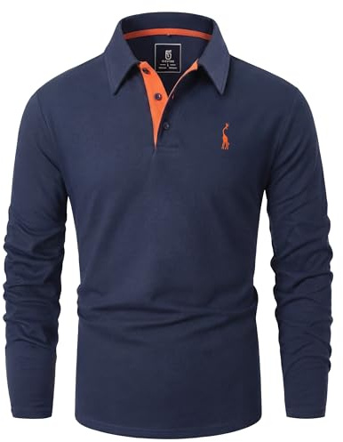 GLESTORE Long Sleeve Polo Shirts Mens Golf Giraffe Tops Men's Adult Casual Polos Navy XL