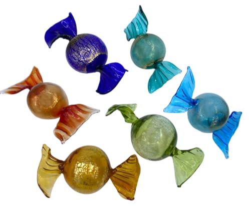 Lot de 6 bonbons en verre de Murano soufflé et feuille d'or