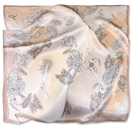 LumiSyne Bufanda De Seda Mujer Pequeño Pañuelo Cuadrado Tema Naturaleza Patrón De Flores Fresco Ligero Satén Bufanda Multifuncion Pañuelo Para Cabello Cuello Bandanas Banda Cabeza 53×53cm