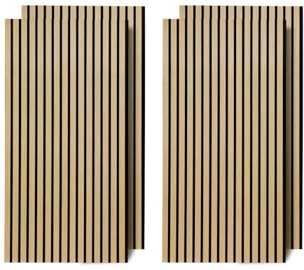 Ollewiellan Akustikpaneele 2.88㎡ 4er Wandpaneele Holz Eiche und Filz 120x60CM Holzpaneele,Wandverkleidung holz für Studio und Zuhause Innenwanddekoration –Wandpaneele Eiche