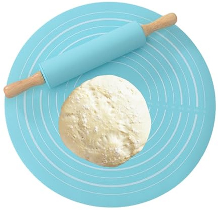 Rouleau à pâtisserie et tapis de cuisson, rouleau à pâtisserie en silicone et tapis de cuisson – Set combiné de tapis à pâtisserie – Kit de rouleau à pâtisserie professionnel pour fondant, pâtes, pâte