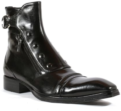 SFSSWSRYDF Hommes Vintage Cuir Cheville Chelsea Bottes Zip Boucle Bottines Chukka Bottine d'équitation,Noir,48 EU