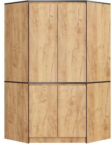 AKORD Armadio Angolare S100 per Camera da Letto, Guardaroba Salvaspazio con 4 Ante e 6 Ripiani, 100x180x50 cm, Rovere Craft