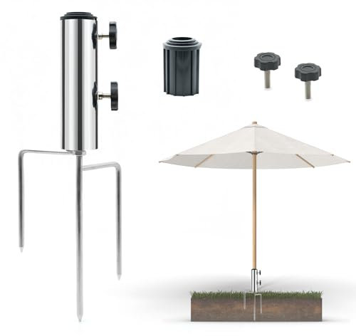 osoltus Sonnenschirmständer Poseidorn | 3er Rasendorn Edelstahl mit 2 Feststellschrauben für sicheren Halt bis 2 m Schirmdurchmesser - Rasen-Erdreich-Sand