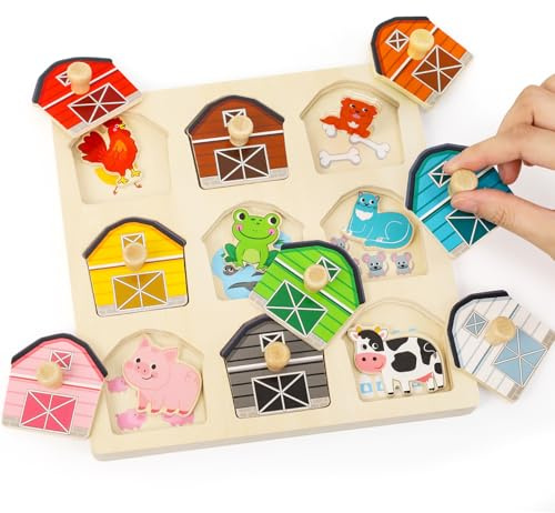 LZDMY Juguetes Montessori a Partir de 1 Año, Puzzle de Madera para Bebés, Juguete Motor para Niños Niñas de 12 a 36 Meses, Juguete para Encajar y Clasificación, Regalo de Cumpleaños, Navidad