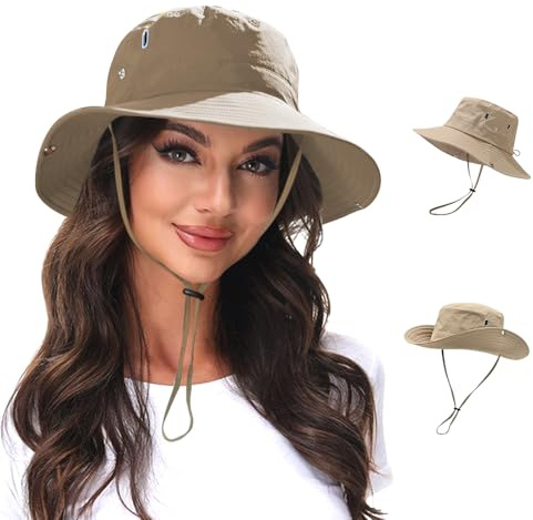 XFSRG Cappello da Sole da Donna Cappelli da Pesca All'aperto Pieghevole Tesa Larga Cappello da Safari Estivo per Giardinaggio Viaggi Escursionismo 54-59CM（Cachi）