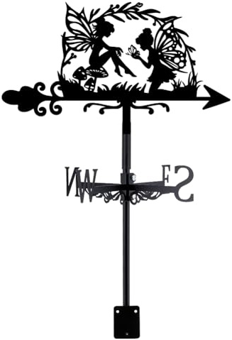 SUPERDANT Weather Vane, Black Metal Animal Mephitis Fairy in a Garland Wind Direction Indicator for Roof, Fits Outdoor Garden Sheds, Decorative Ornament Suited to Farmhouse Yard Garden Decoration