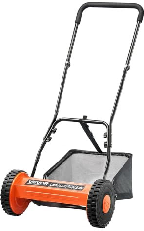 VEVOR Tondeuse à Gazon Manuelle, 350 mm, 5 Lames Acier, sans Moteur, Hauteur de Coupe Réglable 15 à 45 mm, avec Bac de Ramassage, Tondeuse pour Pelouses, Allées, Cours, Travaux de Jardinage Quotidiens
