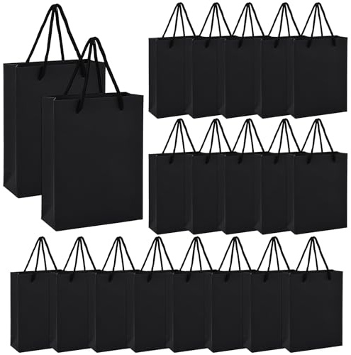 Ziyonix Lot de 20 Sacs-cadeaux en Papier avec Poignées, 15 x 6 x 20cm Sacs en Papier Kraft, Pochette Cadeau Noir, Mini Sac de Fête pour Noël, Anniversaire, Mariage, Fête Achats