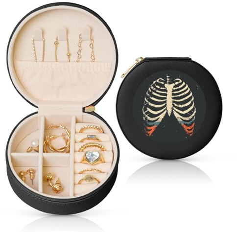 Heart-Shaped Human Rib Cage Retro Jewelry Case Organizer, Pu Leather Storage Holder For Rings Earrings For Women