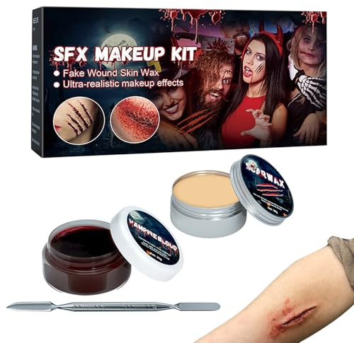 Halloween makeup kit, 2-i-1 falsk skorpa och blod halloween för kropp och ansikte, tvättbar hudvårdsprodukt för kroppsmålning, ögonbryn, näsa, sår, zombie, vuxen, teater, foto, cosplay