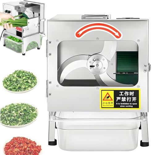 Cortador de verduras multifuncional, picador de alta velocidad de 600 RPM con bandeja receptora, grosor ajustable de 1,5 a 35 mm, capacidad de 150 kg/h, ideal para frutas, pimientos, chile, verduras