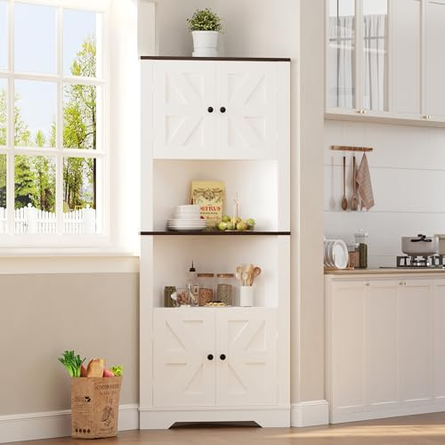 IDEALHOUSE Corner Storage Cabinet, Farmhouse Small Floor Corner Cabinet with Door and Adjustable Shelf, Narrow Cabinet Organizer for Bathroom,Pantry, Living Room, Kitchen