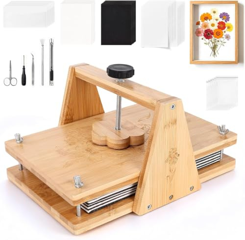 Kit Presse à Fleurs Extra Grande en Bois 6 Couches, 30×20 cm, Pression Uniforme, Kit Complet DIY Artisanat pour Fleurs Séchées Plantes Feuilles, Cadeau Créatif pour Adultes Amateurs de Botanique