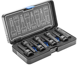 Högert Technik 8er-Set Schlag-Steckschlüsseleinsatz 1/2 HEX, CrMo