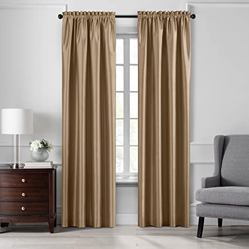 Elrene Home Fashions Colette - Cortina Opaca de Seda sintética, 132 x 274 cm, Color Dorado