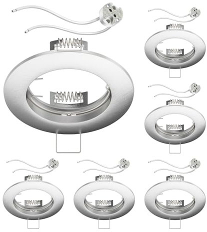 ledscom.de 6 cadres d'encastrement au plafond Circ Aluminium Cadre d'encastrement chromé mat (LED/Halogène/MR16/50mm) incl. douille GU5.3
