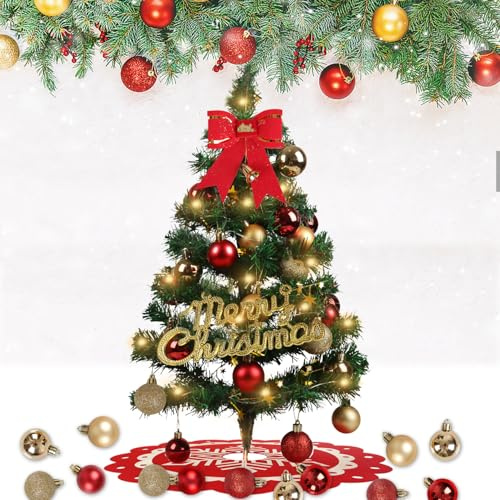 Mini Sapin De Noel 60cm, Petit Sapin De Noel Artificie Lumineux LED avec 29 Pièces Decoration De Noel pour Sapin, Arbre de Noël pour Maison,Cuisine,Table à Manger Décorations de Noël Bricolage