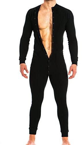 Hombres de Manga Corta Onesie Henley para Hombre Ramper de algodón elástico súper cómodo 1307 Negro S