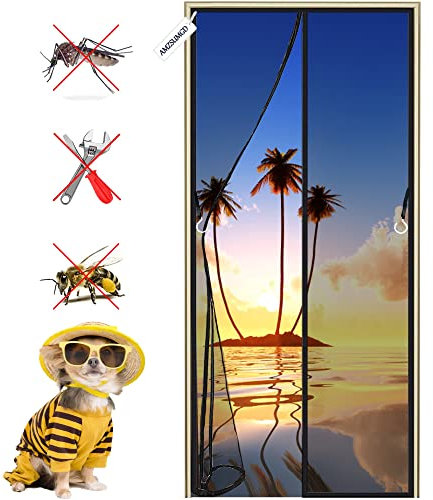 Magnet Fliegengitter Tür 80 x 195 cm Insektenschutz Magnet Fliegenvorhang, Magnetische Adsorption, Faltbar, Auto Schließen, für Türen/Patio Schwarz