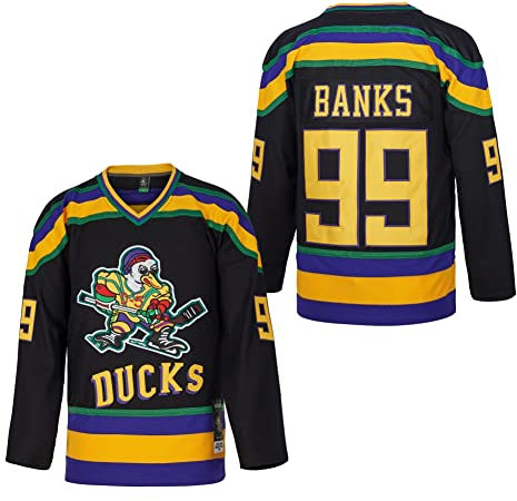 D-5 Youth Mighty Ducks Jersey #96 Conway #99 Banks Trikot, Film Eishockey Trikot für Kinder, #99 Schwarz, XL