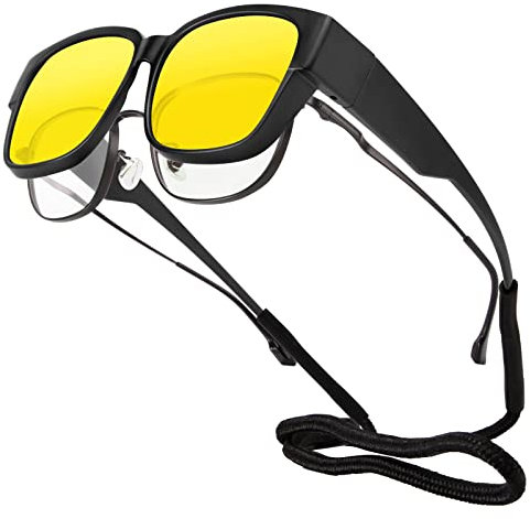 Goiteia Oversized Night Driving Over Glasses for Women Men,Effectively Anti Glare from Oncoming Headlights,Ultra Light,Polarized UV 400 Protection(Black Frame)