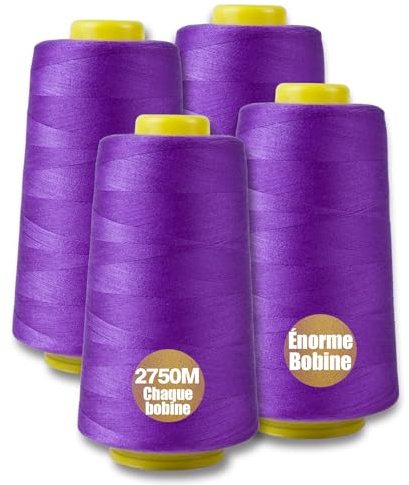 Hilos de Coser, Hilos de coser para maquina, 4 Bobinas de de 2745M Hilo de Coser de poliéster Todo propósito, Hilo para coser a mano, 11000 metros en total (Morado)