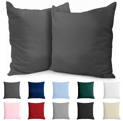 Kissenbezug 40x40 Baumwolle Renforcé (2er-Set) - Anthrazit - Dicht gewebt mit 57 Fäden/cm² - 40x40cm Kissenbezug - Oeko Tex Zertifiziert - Dreamzie