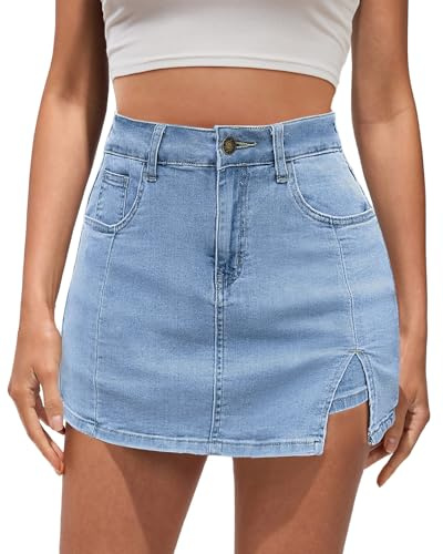 Vetinee High Waisted Jean Skorts for Women - Casual Mini Denim Skirt Blue Fog Medium Size 8/10