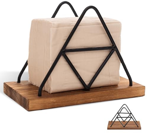 Serviettenhalter Aus Metall und Holz: Metall Serviettenspender, Dreieckige Gestaltung, errichtete servietten, Schwarz Serviettenhalter für Arbeitsplatte, Küche, Esstisch, Party Dekoration