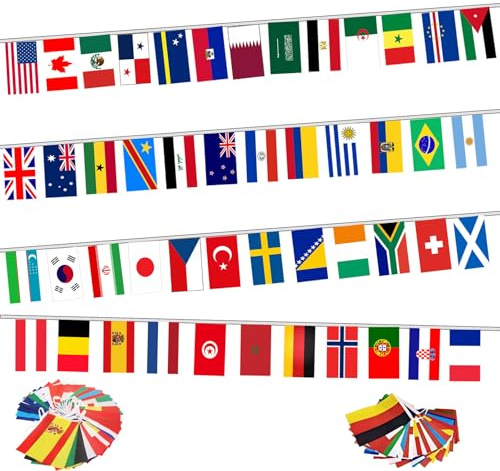 Banderas de 48 paises del mundo, banderas de copa mundial de futbol,guirnalda de banderas decoracion fiesta copa mundial,Aplicable a Decoración de Fiestas, eventos futbolísticos (1 Pieza,14x21cm-15m)