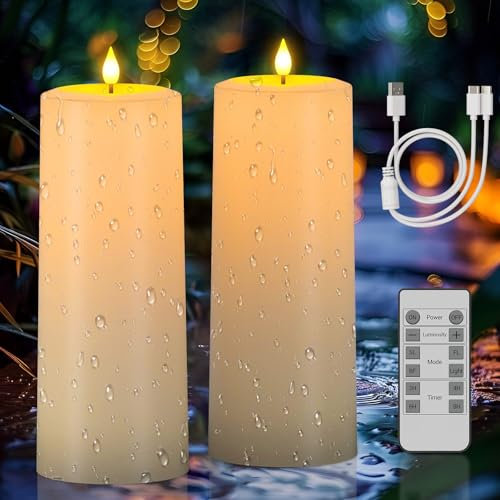 SoulBay 25 cm Grandi Candele LED Luci Solari Ricaricabili da Esterno Fiamma Tremolante con Telecomando e Timer per Lanterne da Giardino Camera di Casa Decorazioni Natalizie Halloween, 2 Pezzi