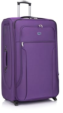Aerostar Extra Large 32” Lightweight Softshell Expandable Suitcase, Check in Luggage 2 Corner Wheels with Integrated Combination Lock for 30kg (Purple Haze, 162 litres)