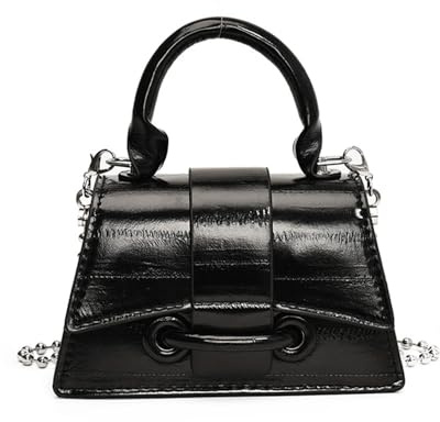 KBRPEY Pochette Dam Silver Pu Läderväska med Handtag Elegant Axelväska Dam med Kedjeväska Afton Dam Party Bröllop Ceremoni, Svart
