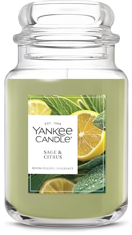 Yankee Candle Sage & Citrus, Scented Candle, 22oz Large Jar with up to 150 Hour Burn Time, Giftable, Birthdays