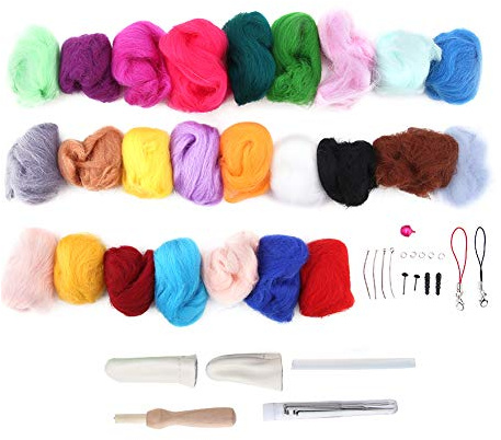 25 Färger Needle Felting Wool Roving Kit för DIY Hantverk och Nybörjare - Komplett Filtmaterialuppsättning