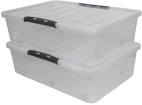 Jolie Max 45L Underbed Storage Box with Wheels & Lockable Lid – Clear Plastic, Strong & Durable – 69 x 49 x 20.5 cm (2)