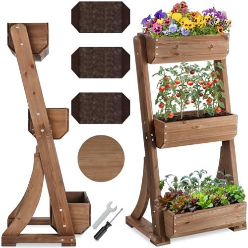 TecTake® Huerto Urbano Vertical con 3 Niveles, Maceteros Grandes Exterior de Madera, Macetero Alto, Macetas Exterior Grandes, Huerto Urbano Terraza - 49 x 60 x 140 cm Marrón