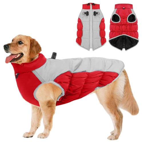 Cappotto Cane Taglia Grande, Cappotto per Cani Grande Riflettenti con Anello a D, Vestito cane taglia media per la stagione fredda cani di taglia media e Grand e Outdoor Sport,Rosso 3XL